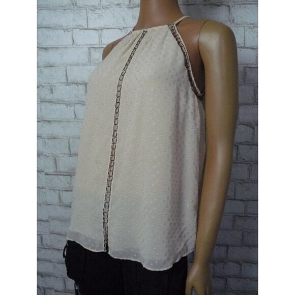 Joie Cream Swiss Dot Chiffon Ladder Beaded Spaghetti Strap Top Small NEW - Picture 3 of 6